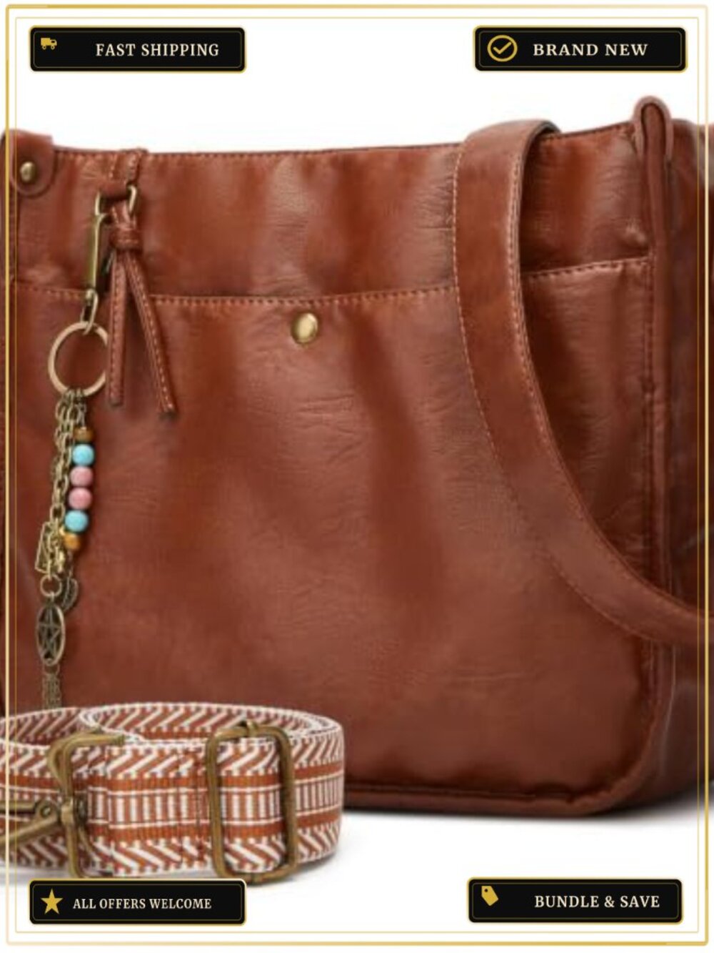 Vegan Leather Crossbody Bag for Women with Adjustable Straps and Tassels